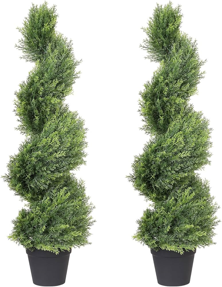 THE BLOOM TIMES 3ft Artificial Topiary Trees Set of 2, 36 inch Faux Cedar Cypress Spiral Topiary ... | Amazon (US)