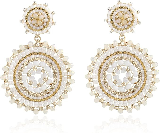 Colorful Bead Earrings For Women Summer Beach Handmade Bead Earrings Bohemia Hoop Dangle Earring ... | Amazon (US)