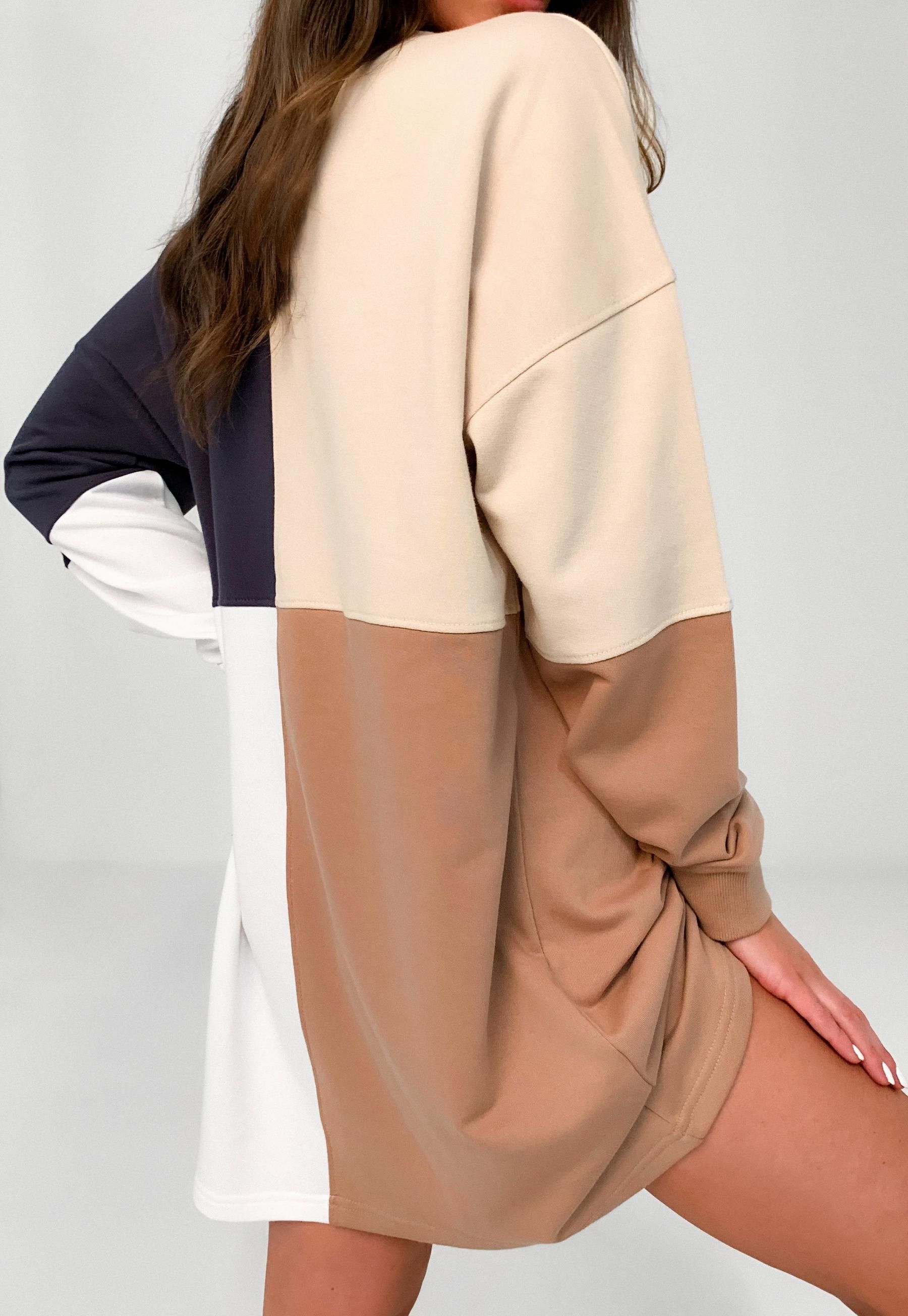 Missguided - Beige Colorblock Oversized Sweater Dress | Missguided (US & CA)