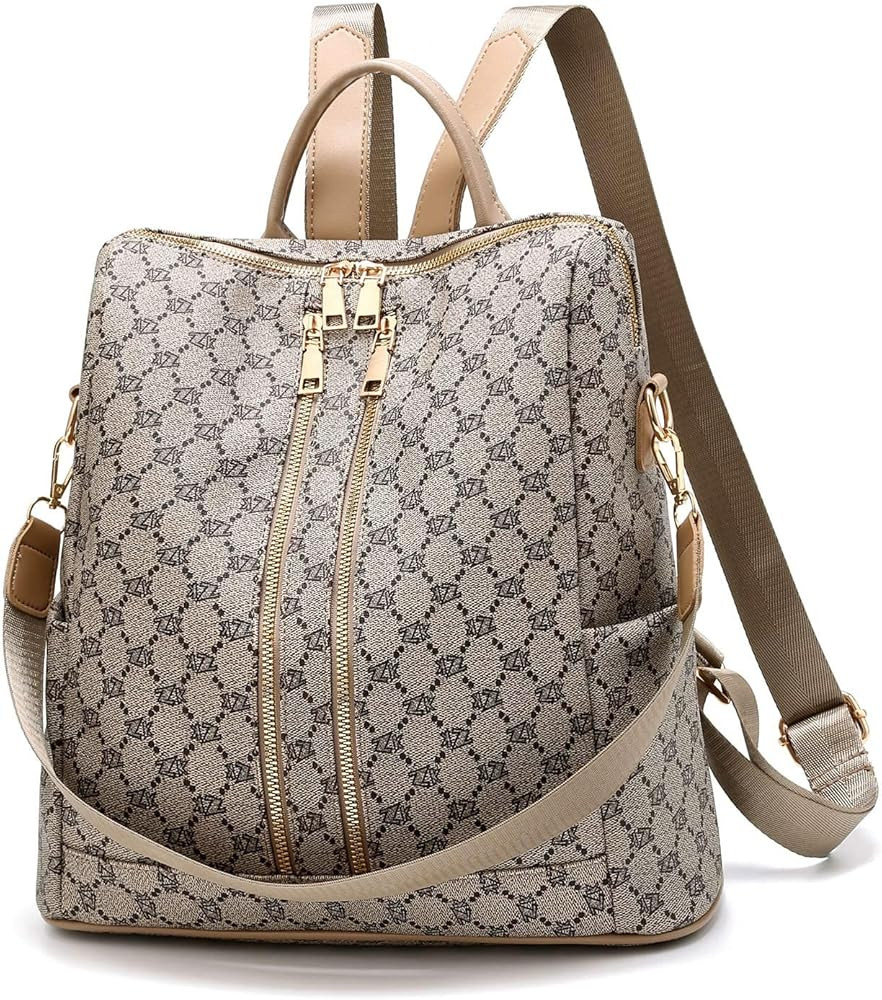 Women PU Leather Backpack Handbag Fashion Checkered Pattern Waterproof Convertible Purse Shoulder Ba | Amazon (US)