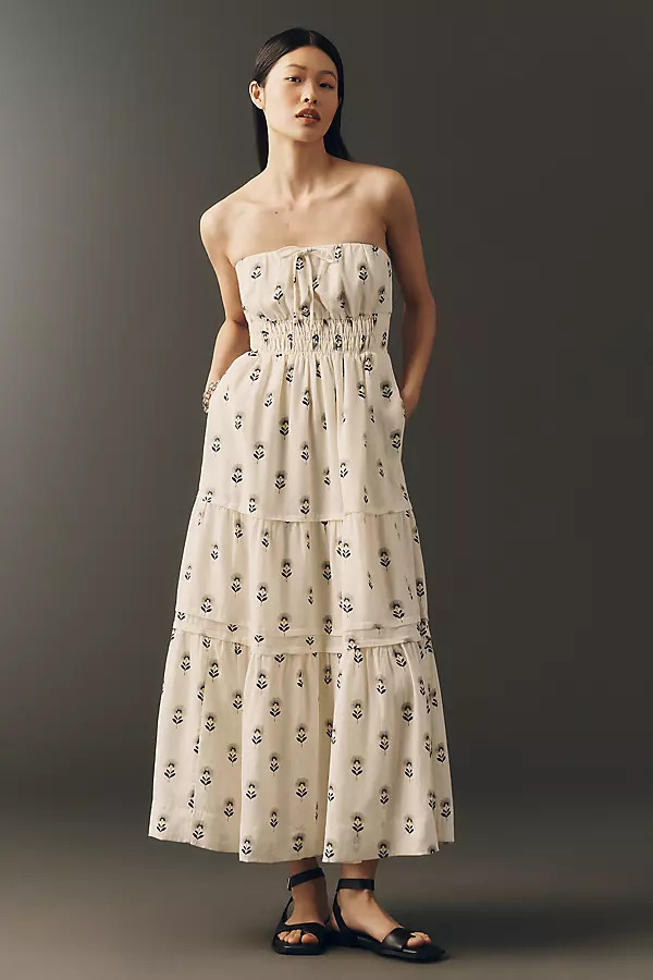 Somerset Linen Blend Strapless Midi Dress | Anthropologie (US)