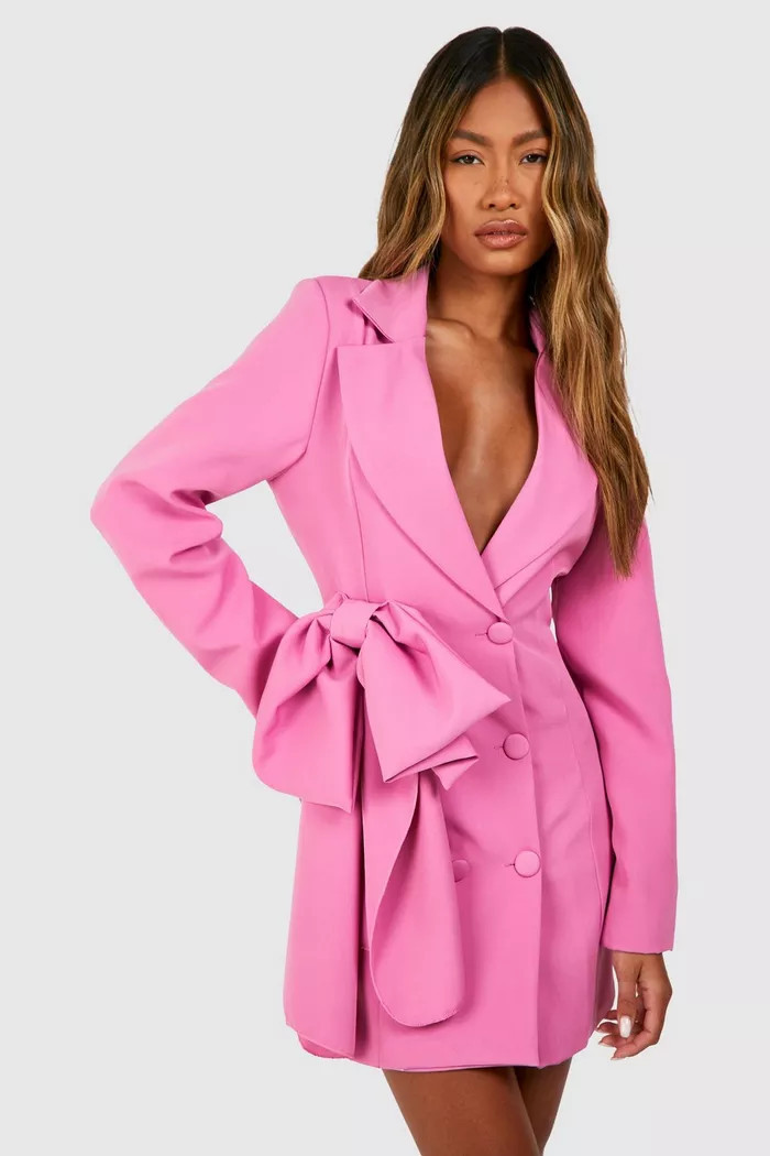 Bow Detail Double Breasted Blazer Dress | boohoo (US & Canada)
