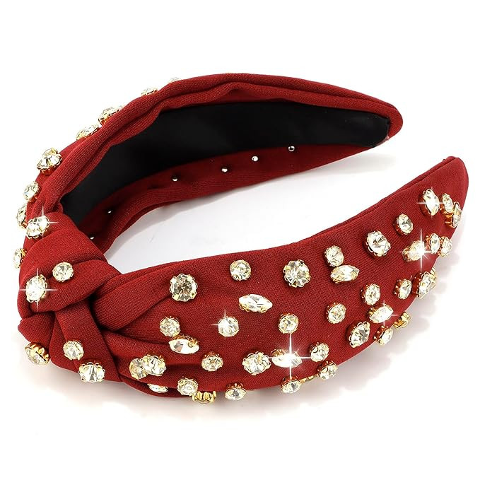 Burgundy Knotted Rhinestone Headband - Women's Headband, Top Knot Headbands, Beaded Headband, Cry... | Amazon (US)