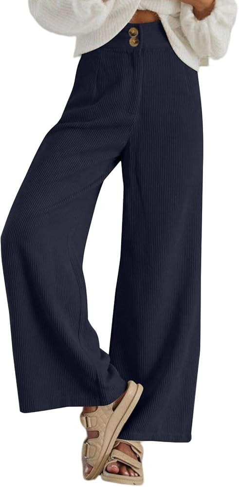 Sidefeel Corduroy Pants for Women 2025 Casual High Waisted Double Buttoned Stretchy Loose Fit Wid... | Amazon (US)