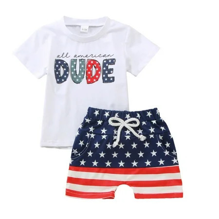 Ketyyh-chn99 Toddler Patriotic Clothes Independence Day Gentleman Children Set Toddler Summer Letter Short Sleeve Shirts Overall Shorts 2 Piece Size for 3-6 Months,White | Walmart (US)