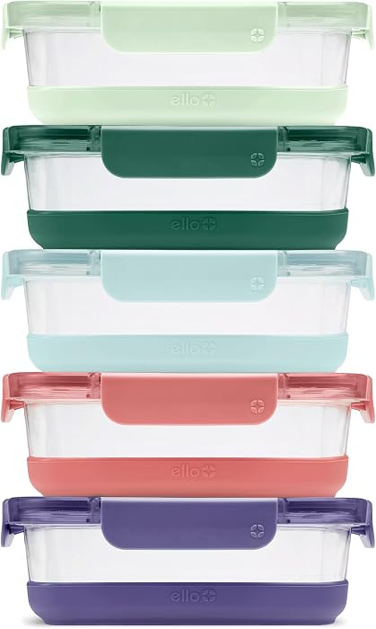 Ello Duraglass Refresh 3.4 Cup Meal Prep Sets 10Pc, 5 Pack Set- Glass Food Storage Container with... | Amazon (US)