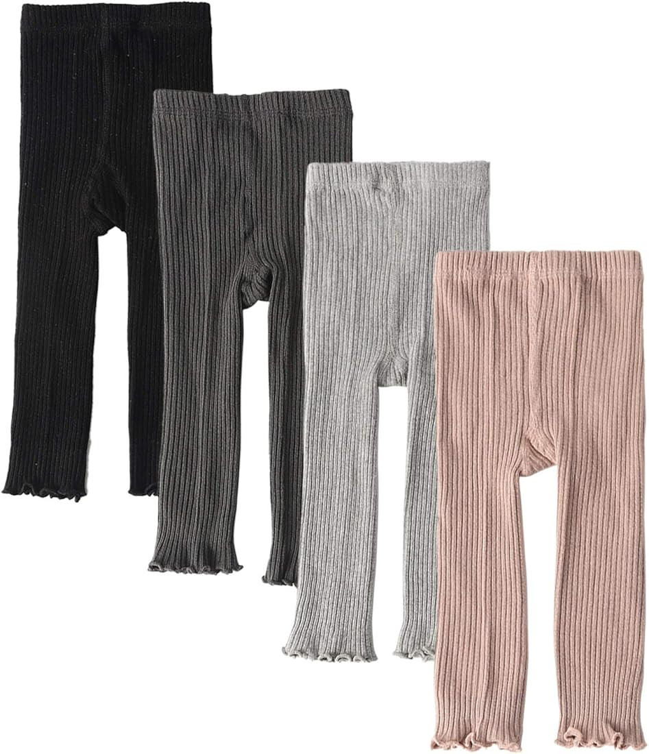 Looching 4 Pack Baby Toddler Kids Girls Footless Tights Cotton Leggings Cable Ribbed Knit Ruffle ... | Amazon (US)