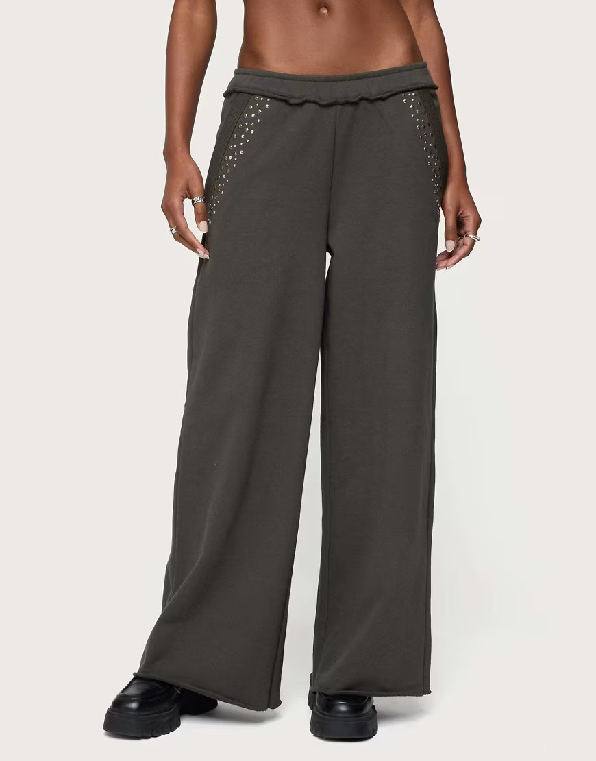 Edikted Wrenn studded wide leg sweatpants in dark gray-Grey | ASOS (Global)