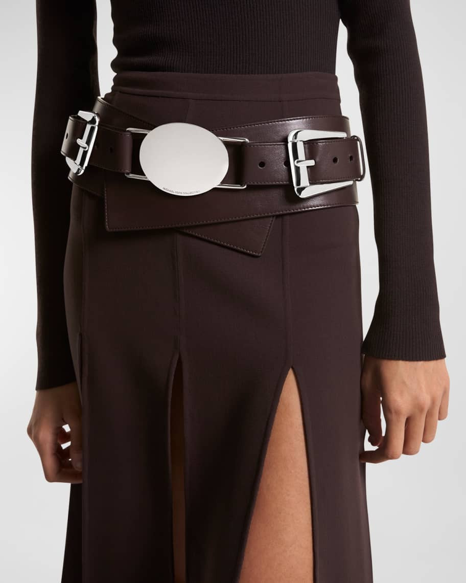 Michael Kors Collection Leather Double-Buckle Wide Hip Belt | Neiman Marcus