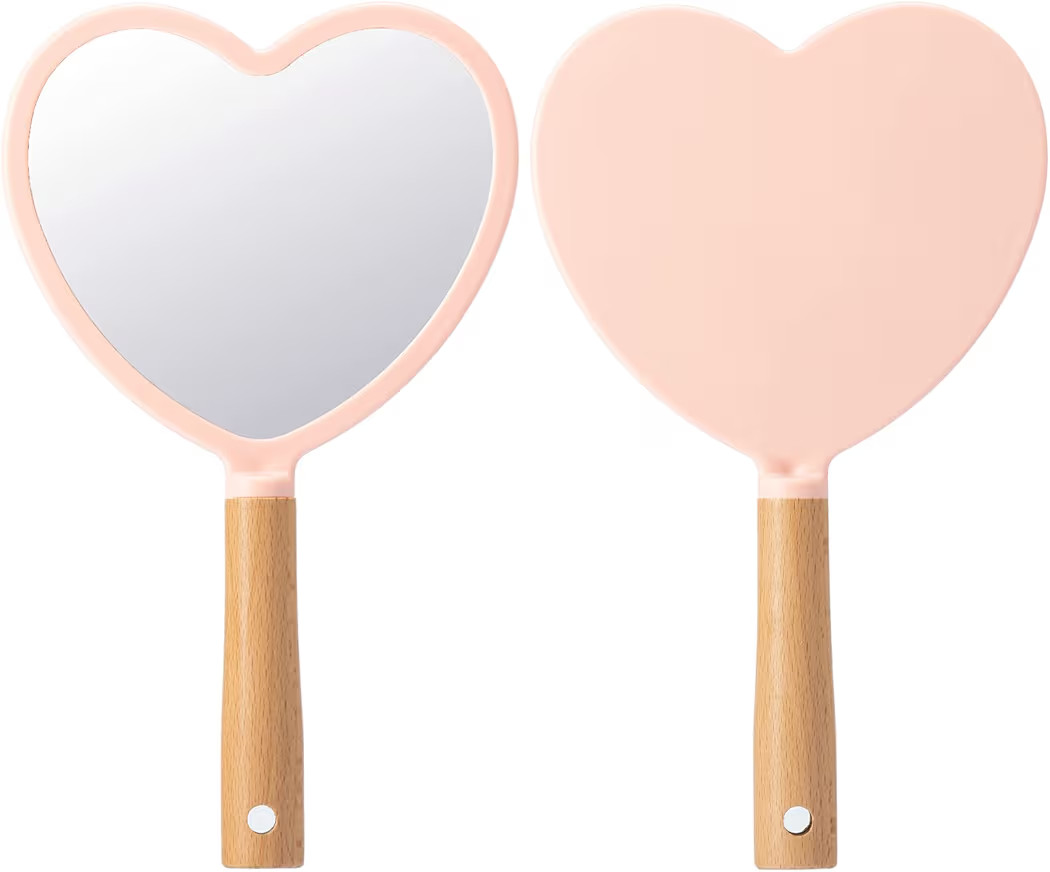 YEAKE Hand Held Mirror with Handle for Makeup,Small Cute Wood Hand Mirror for Shaving with Hole H... | Amazon (US)