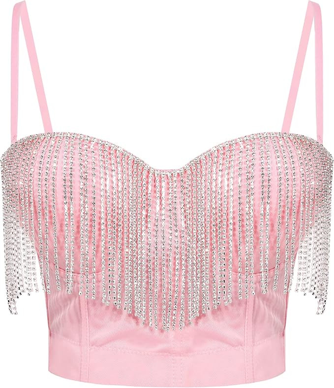 Erinaco Women's Rhinestone Diamond Tank Top Color Beaded Sling Tube Top Bustier Vest Crop Top Sex... | Amazon (US)