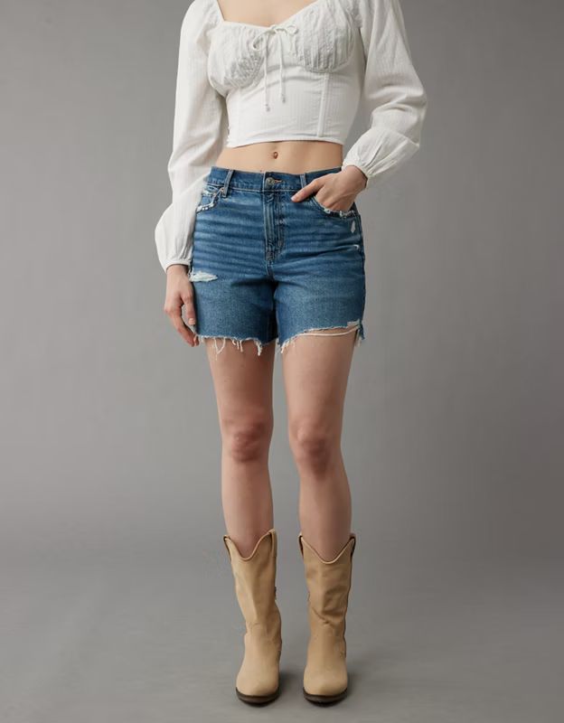 AE Strigid Super High-Waisted 6" Relaxed Ripped Denim Short | American Eagle Outfitters (US & CA)