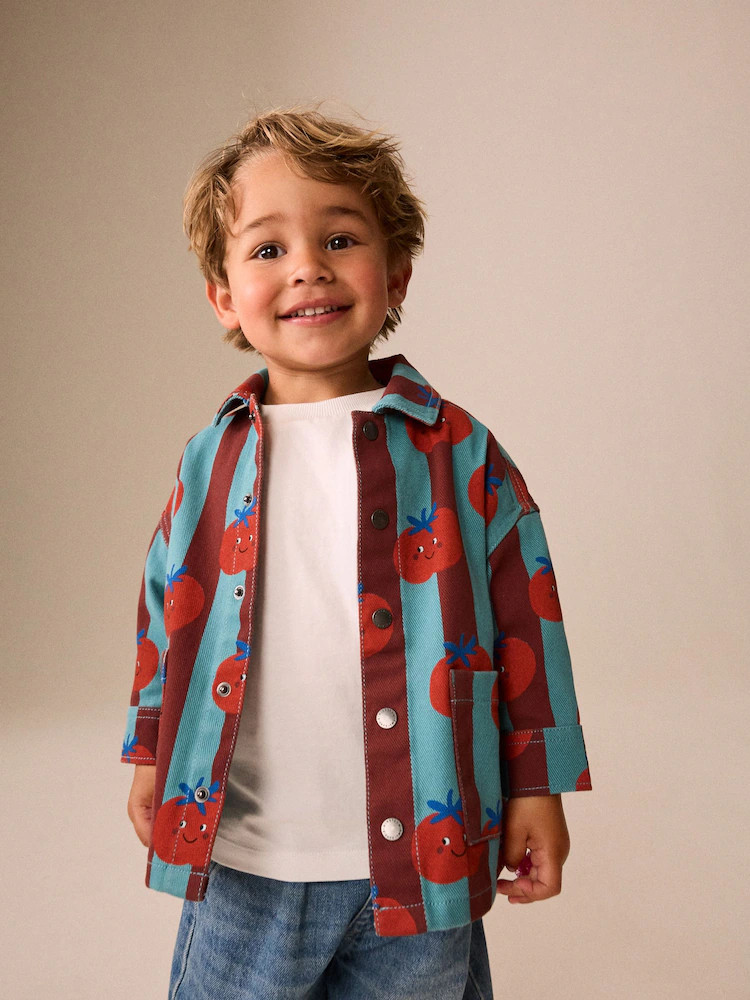 Red/Blue Striped All Over Print Tomato Twill Printed Overshirt (3mths-7yrs) | Next US