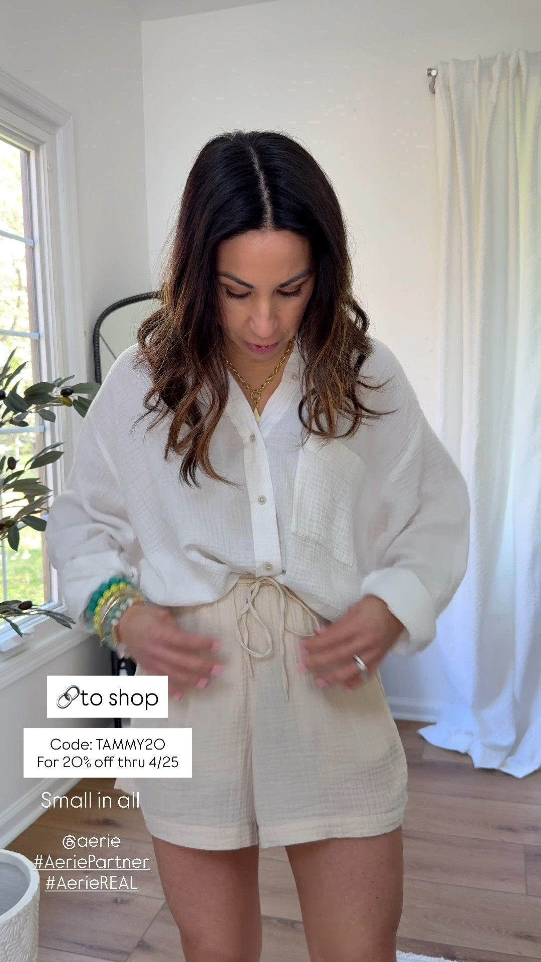 Code: TAMMY20. Oh happy day! I've got a code for @Aerie and the cutest new spring outfits in this Aerie haul. New pants, denim shorts, sets and all the comfy mom on the go looks. Use my stackable code TAMMY20 for 20% off sitewide (excludes clearance and 3rd party) thru 4/25! #AeriePartner #AerieREAL #aerie #ad 

Shorts small. Wide leg pants small short. Green pants Xs short. Denim shorts small. Orange sweatshirt XS. Tee/tank small. Gauze top small. Zip up small. Taupe sweatshirt small but need XS. Blue sweatshirt small. Joggers XS short. 

Aerie 





#LTKSaleAlert #LTKPetite #LTKxAerie