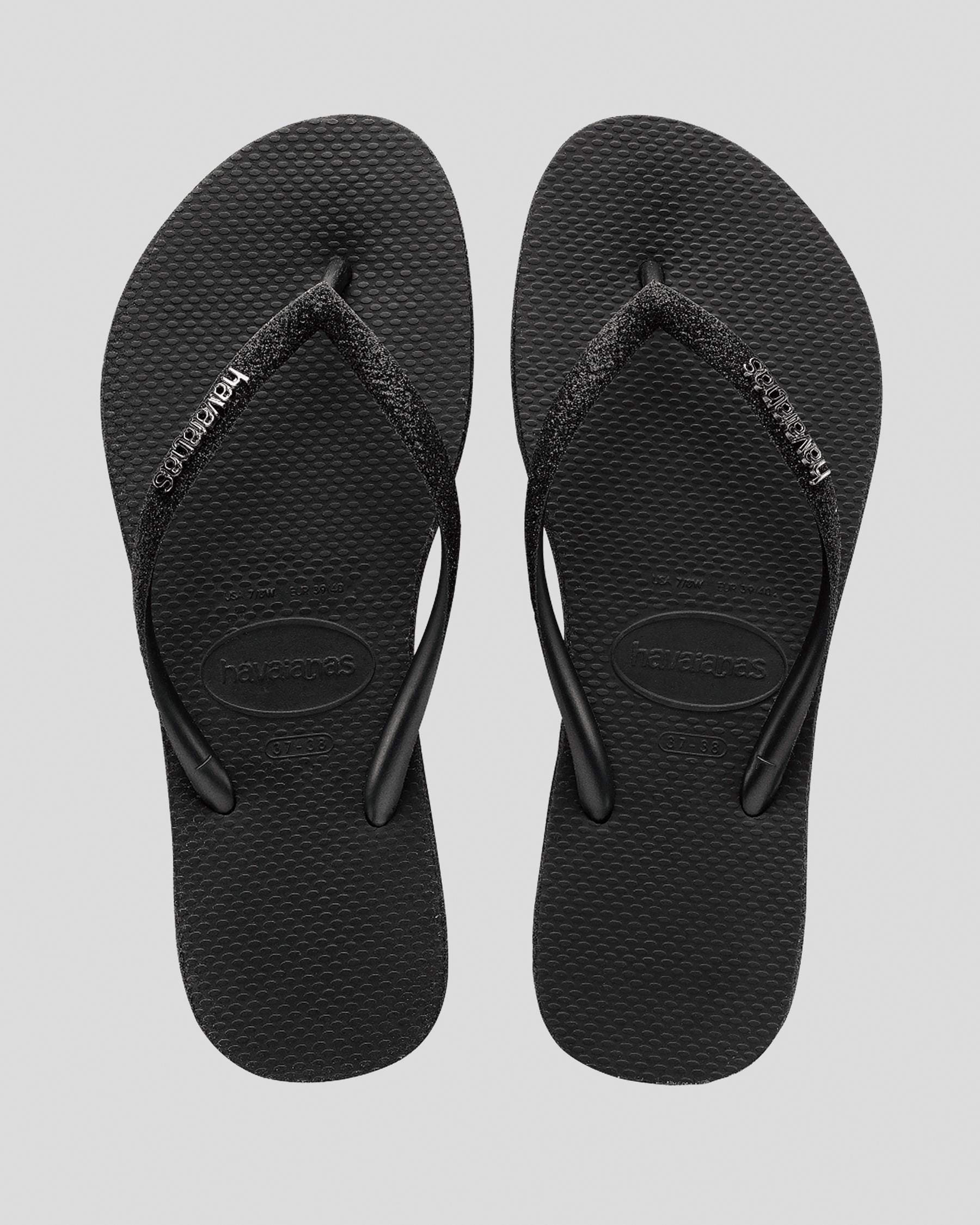 Havaianas Women's Slim Sparkle Thongs Shoes in Black Size 37/38 | City Beach (ANZ)