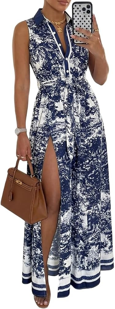 CHICME Women Summer Maxi Dress Color Block Flowy Boho | Amazon (US)