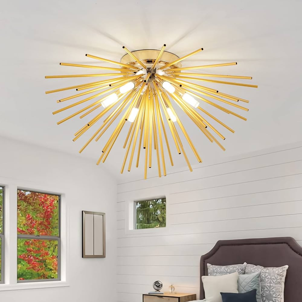 Sputnik Flush Mount Ceiling Light Fixture, 6-Light Gold Firework Ceiling Lights, 19.6" Modern Cha... | Amazon (US)