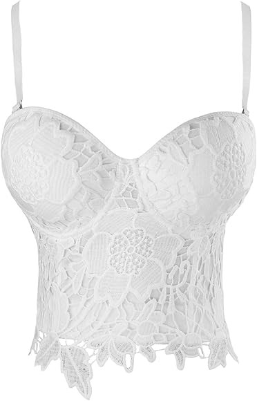 Charmian Women's Punk Goth Floral Lace Bustier Corset Party Bralet Crop Top | Amazon (US)