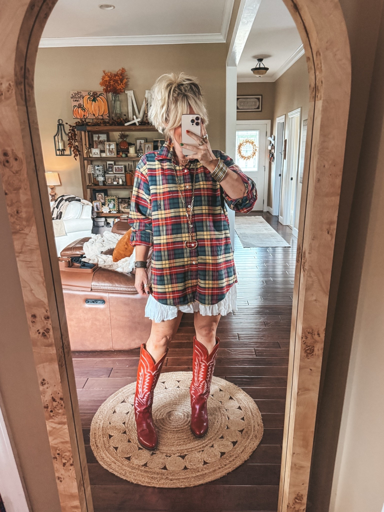 So fun over a slip dress! 
Thrifted men’s button down L
Slip dress older and linked other options 
Red boots true to size

#LTKOver40 #LTKSeasonal