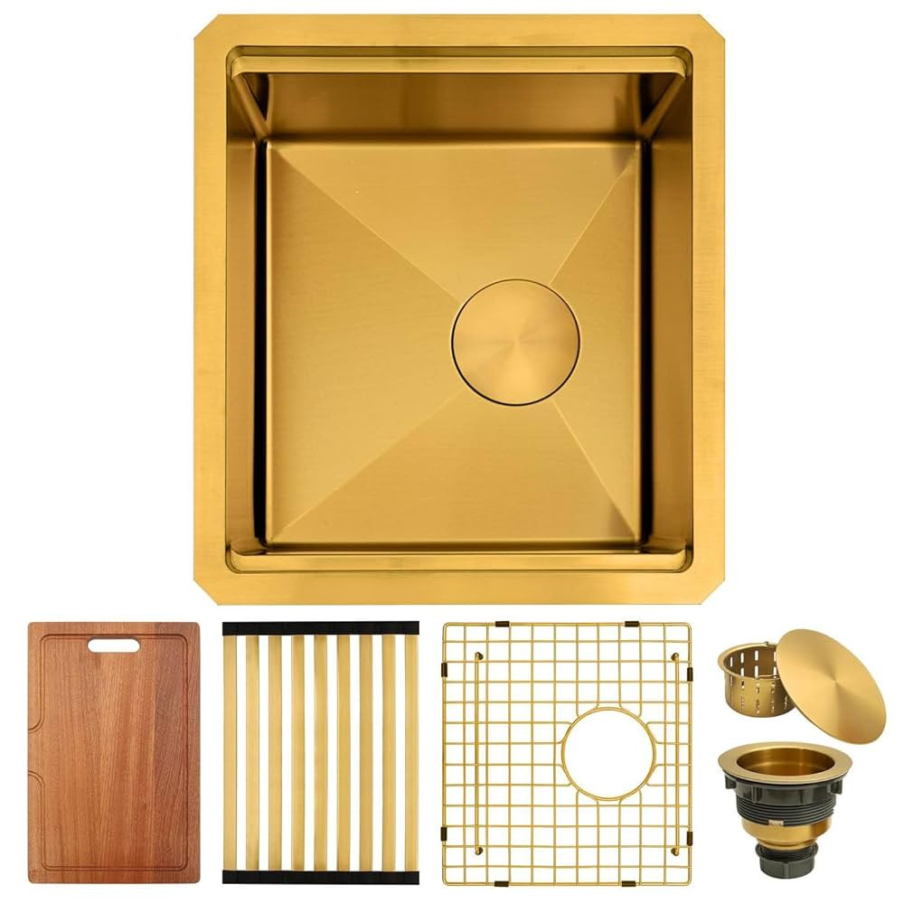 Gold Bar Sink Undermount,Small Bar & Prep Sinks,16 gauge Stainless Steel Bar Sink with Workstatio... | Amazon (US)