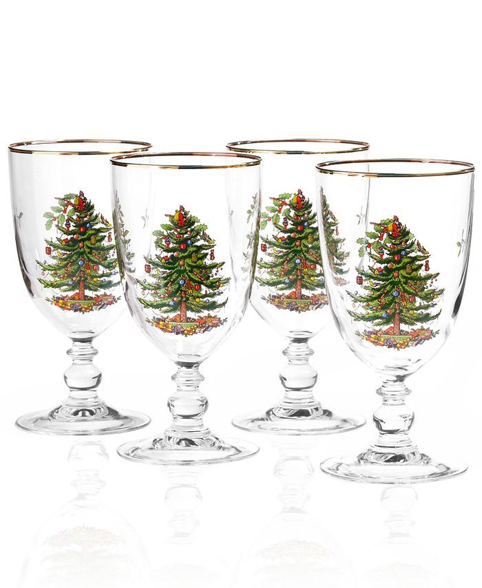 Spode Christmas Tree Glassware Goblet, Set of 4 & Reviews - Designer Bedding - Bed & Bath - Macy'... | Macys (US)