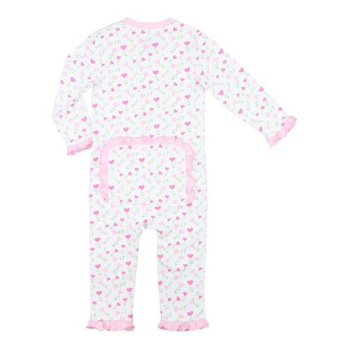 Pink Floral Heart Print Knit Zipper Pajamas | Cecil and Lou