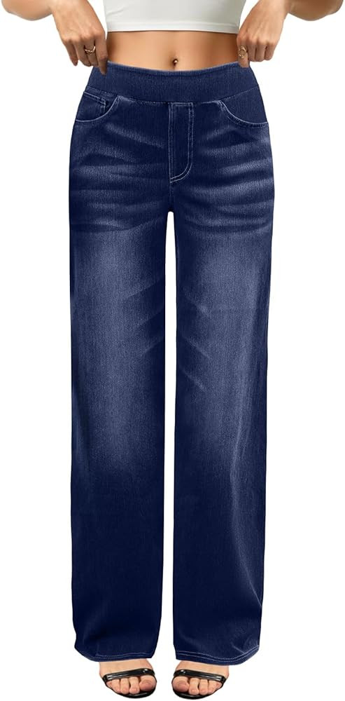 Wide Leg Jeans Woman High Waisted Stretchy Baggy Sweatpant Jeans Pull On Straight Leg Loose Trend... | Amazon (US)