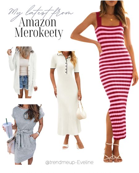 Summer dresses from Merokeety - V Neck Ribbed Knit Maxi Dress, Striped Knit Bodycon Midi Dress, Summer Striped Short Sleeve T Shirt Dress Casual Tie Waist with Pockets, Open Front Lightweight Cardigan Long Sleeve #womensfashion #merokeety

#LTKWorkwear #LTKFindsUnder50 #LTKMidsize

#LTKSaleAlert #LTKOver40 #LTKStyleTip