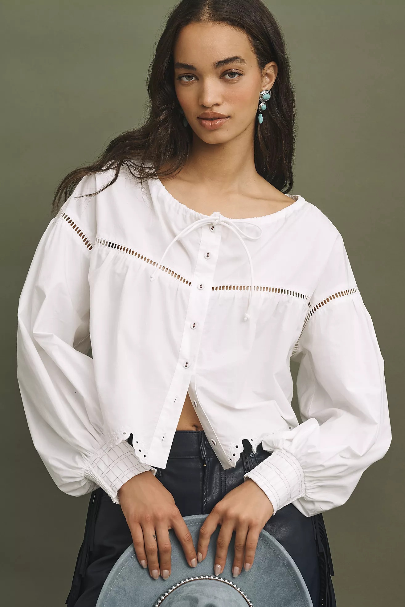 By Anthropologie Long-Sleeve Scallop-Trim Blouse | Anthropologie (US)