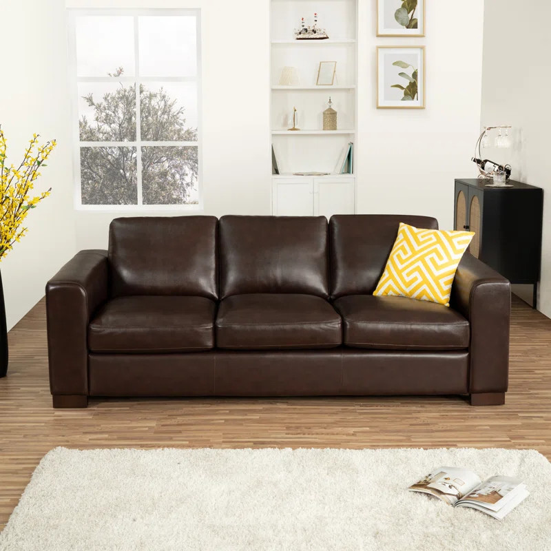 Hokku Designs Ajmy Genuine Leather Square Arm Sofa Couch Oversized Deep Seat Sofa Modern Upholste... | Wayfair North America