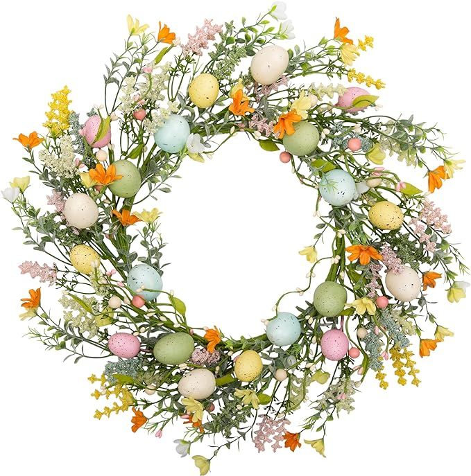 VGIA 18 inch Easter Wreath Artificial Easter Egg Wreath Spring Door Wreath with Mixed Twigs and F... | Amazon (US)