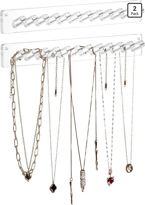 AITEE Necklace Holder, Acrylic Necklace Organizer Wall Mounted with 12 Hooks, for Hanging Necklac... | Amazon (US)