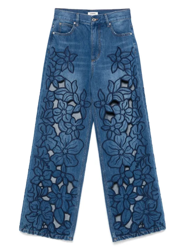 SANDRO floral-embroidery Jeans | Blue | FARFETCH | Farfetch Global