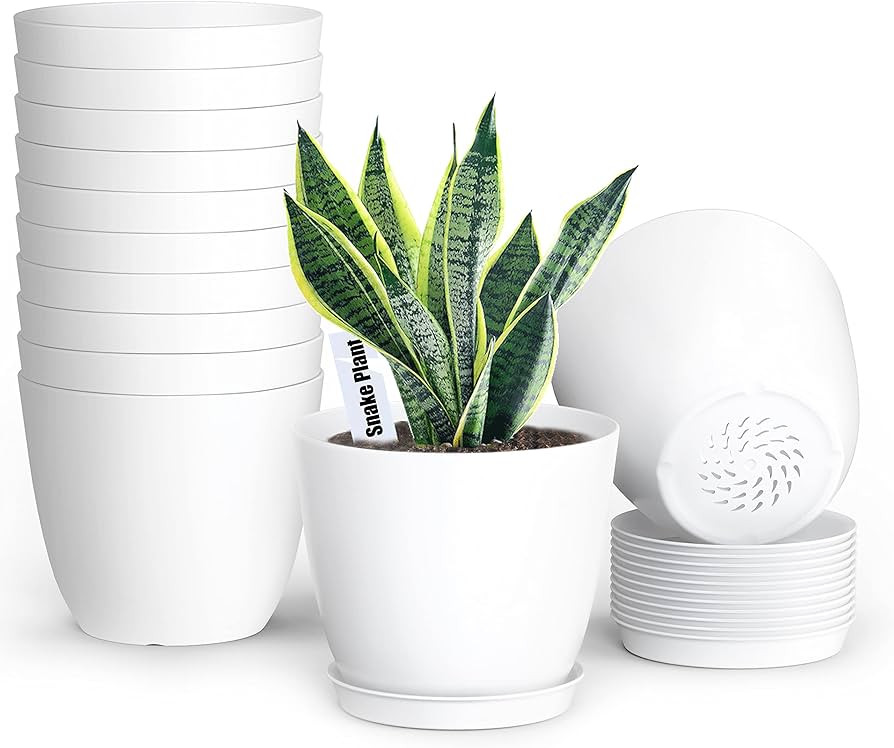 Plant Pots, 12 Pack 6 inch Modern Plastic Planters with Drainage Holes and Saucers for Indoor Out... | Amazon (US)