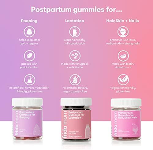 Frida Mom Postpartum Supplement Set | Postpartum Gummies for Pooping, Postpartum Gummies for Hair, S | Amazon (US)