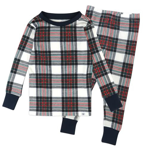 HonestBaby Holiday 2-Piece Pajamas Sleepwear PJs 100% Organic Cotton for Baby, Toddler, Kids, Red Tartan, 6 Years | Amazon (US)