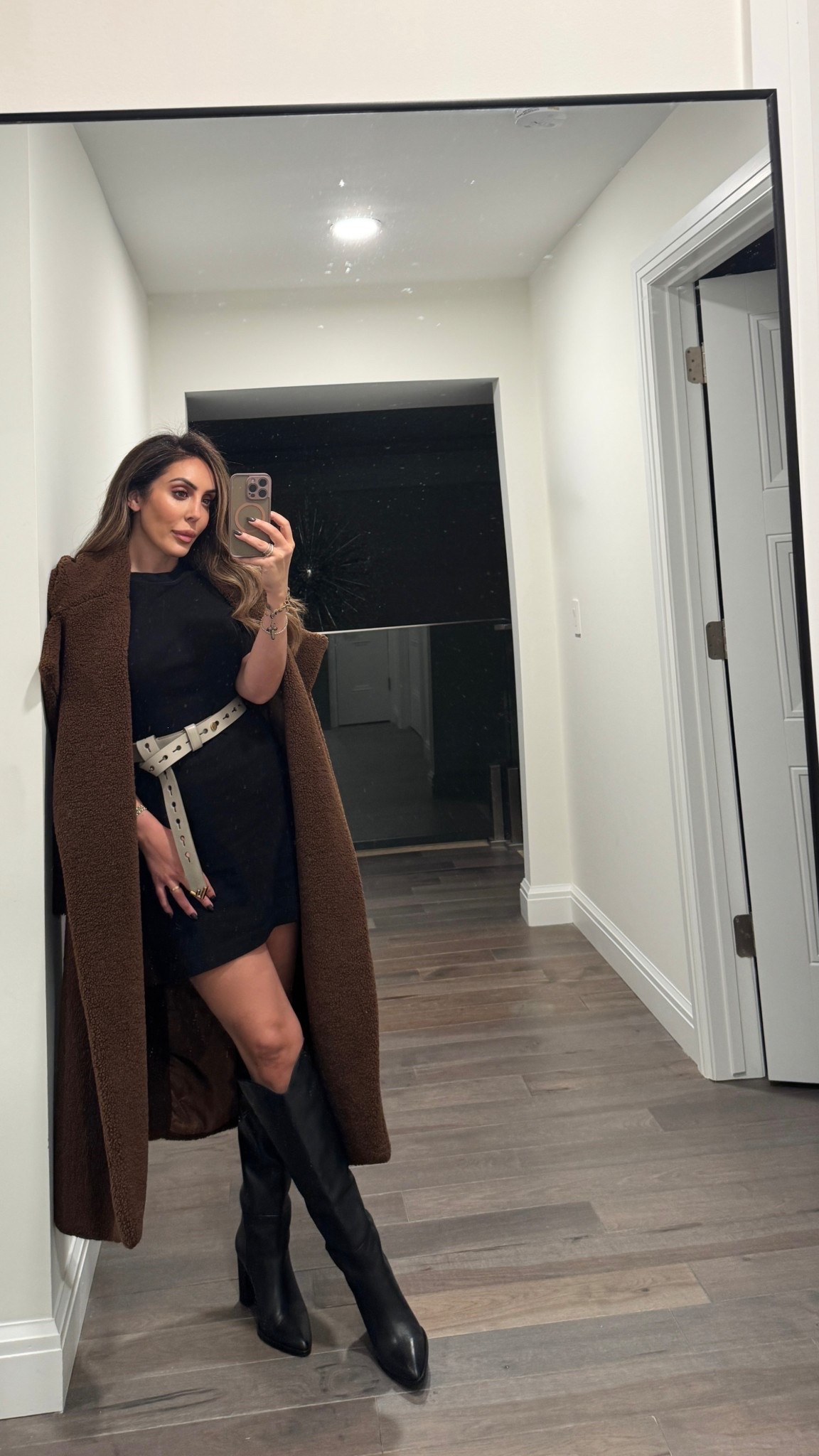 Revolve coat, S
H&M Dress S
Belt, Fendi (no longer available)
Boots, Schutz 7.5