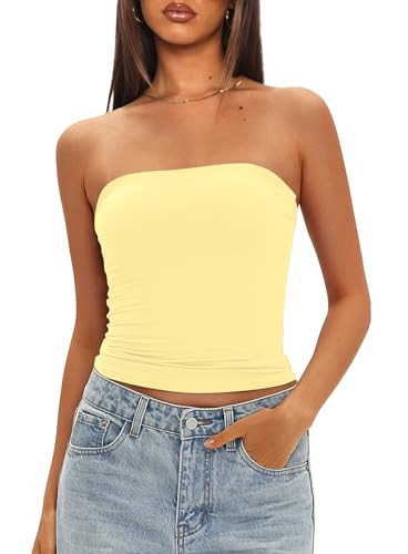 Darong Womens Padded Tube Tops Bulit in Bra Strapless Crop Tops Bandeau Double Lined Basic Going ... | Amazon (US)