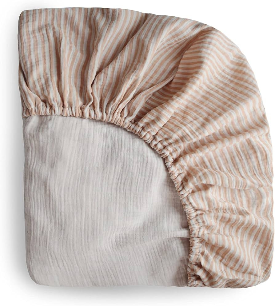 mushie Extra Soft Muslin Fitted Crib Sheet | 28"x 52" (Natural Stripe) | Amazon (US)