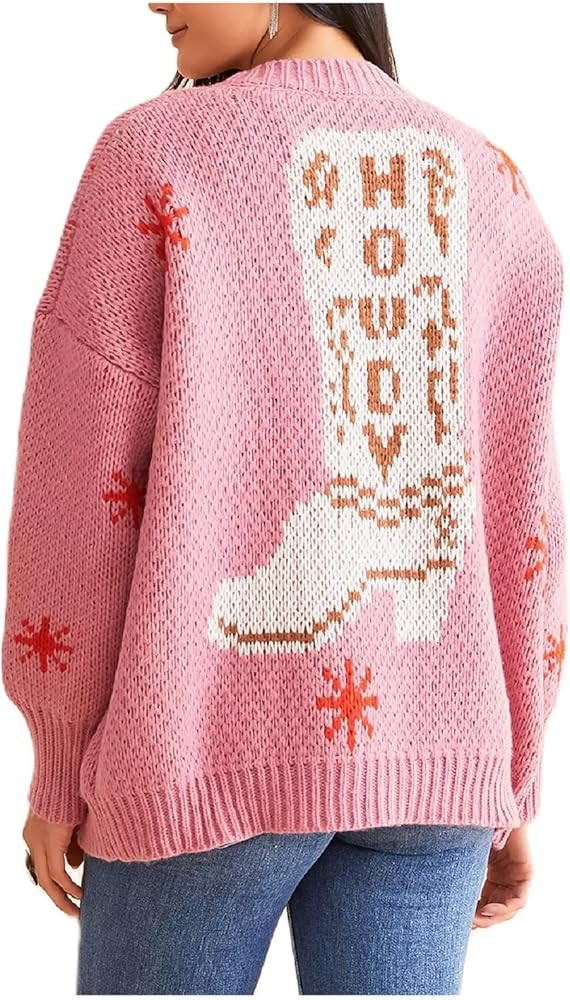 Women Lobster Knit Sweater Cardigan Long Sleeve Button Down Chunky Knit Sweater Y2k Graphic Fall ... | Amazon (US)