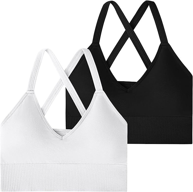 INIBUD Tank Tops with Built in Sports Bra for Women Workout V Neck Longline Strappy Bralette Padd... | Amazon (US)