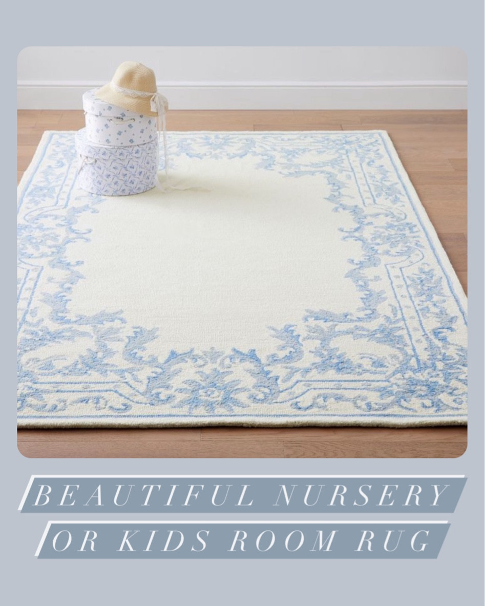 Girls nursery, boys nursery, nursery rug, bedroom area rug, master bedroom rug, pottery barn, love shack fancy, blue area rug, preppy style, grand millennial, southern style

#LTKhome #LTKbaby #LTKkids