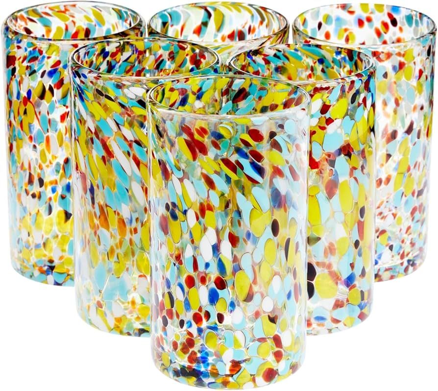 Okuna Outpost 6-Pack Hand Blown Mexican Glassware, Confetti Rock Glasses for Whiskey, Juice, Beve... | Amazon (US)