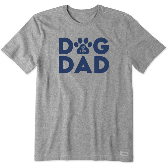 Life is Good Men's Dog Dad Crusher Short Sleeve T-Shirt in Heather Grey Size Medium | Cotton Blend | Life is Good
