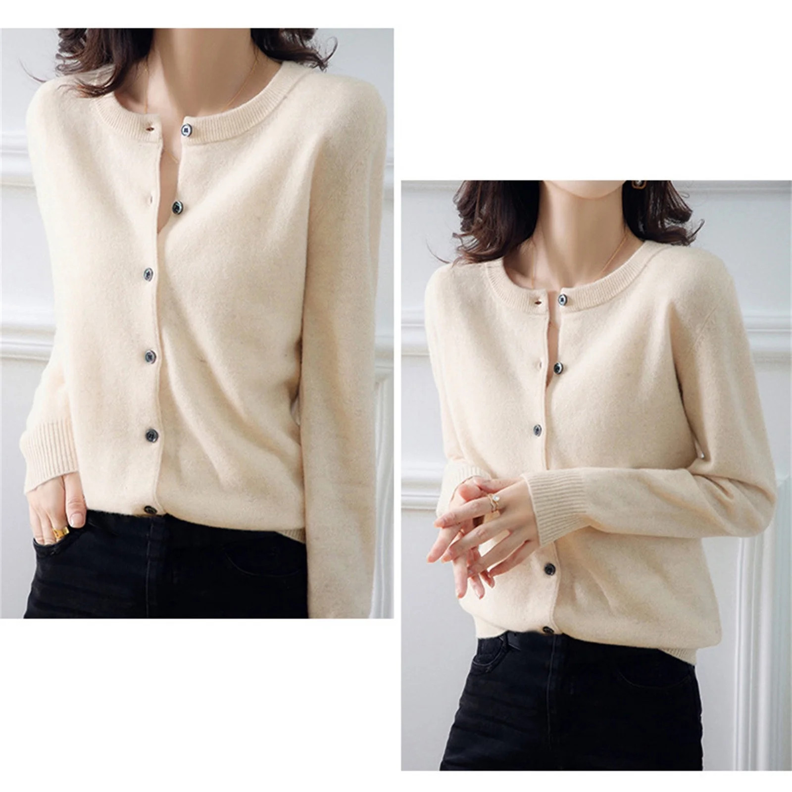 Hontri Women's Cardigans Lightweight Deals under $15, Womens Basic Crew Neck Long Sleeve Button D... | Walmart (CA)