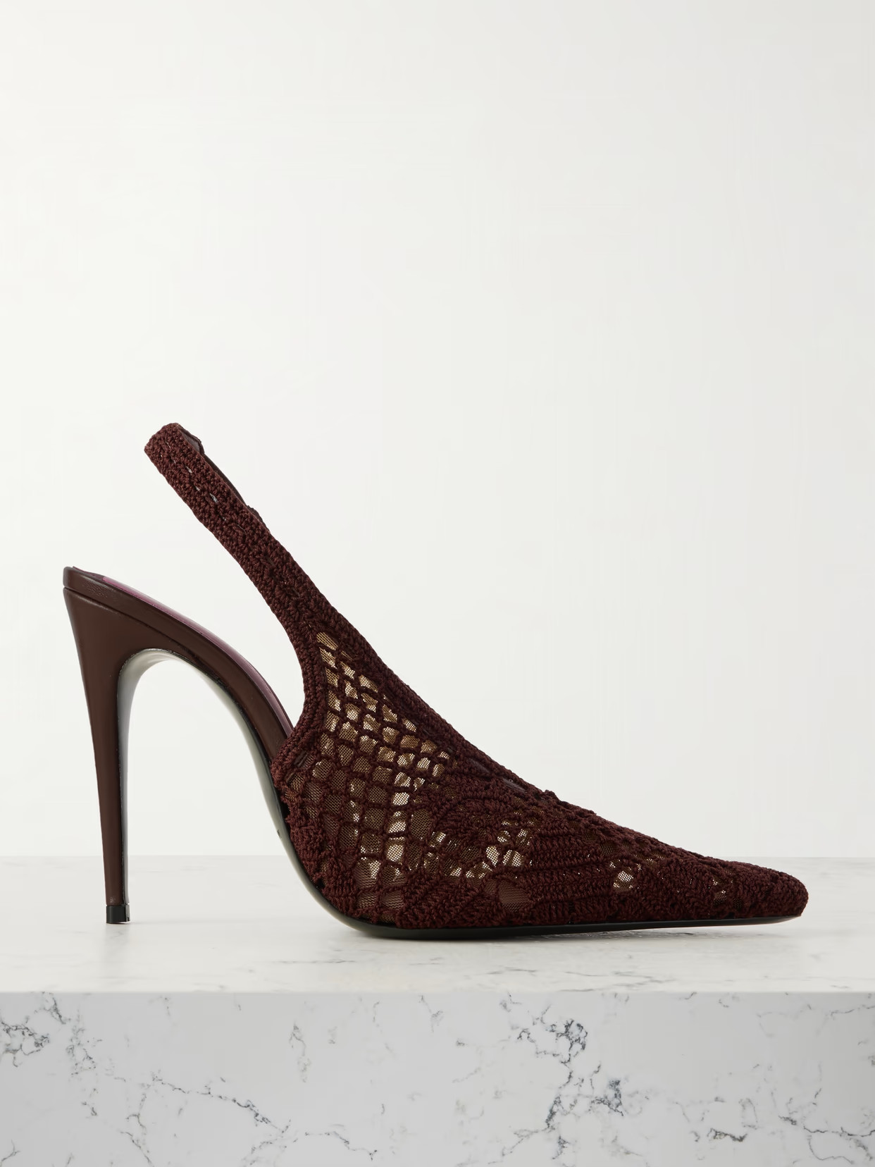 Magda Butrym - Leather-trimmed Crocheted Mesh Slingback Pumps - Brown | NET-A-PORTER (US)