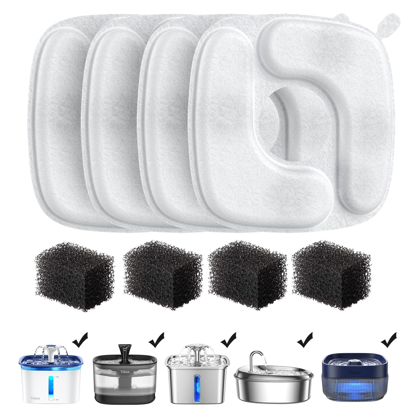 Veken Cat Water Fountain Filters, 4 Pack Replacement Filters & 4 Pack Replacement Pre-Filter Spon... | Amazon (US)