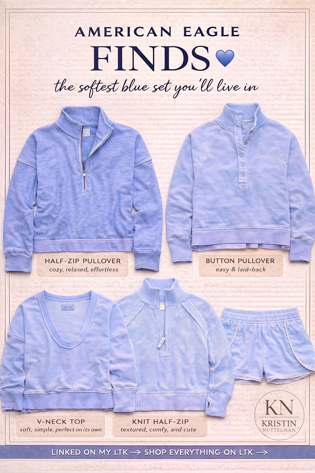 American Eagle has me in my soft blue era 💙

This set is the definition of comfy + cute —
easy to throw on, flattering, and perfect for everyday wear.

You can mix and match every piece or wear it as a full set… either way it just works 🙌

This is one of those outfits you’ll keep reaching for again and again.

Everything is linked on my LTK ✨


#LTKU #LTKootd #LTKSaleAlert