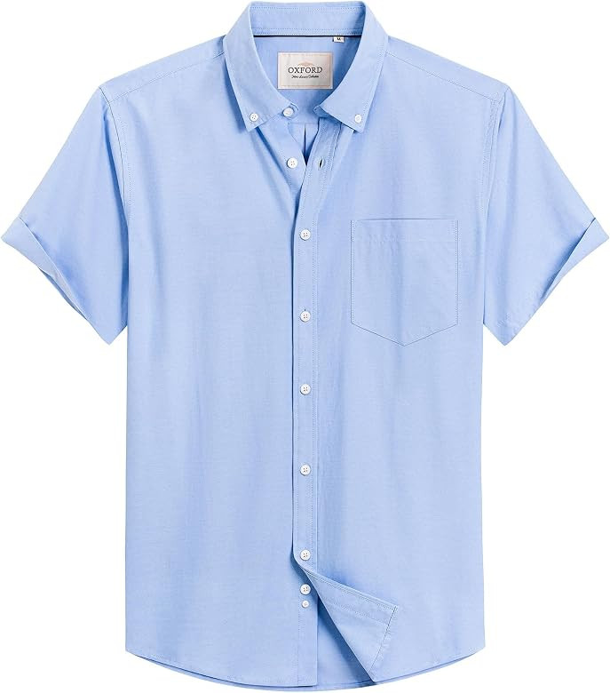 Alimens & Gentle Men's Short Sleeve Oxford Shirt Regular Fit Button Down Collar Shirts with Pocke... | Amazon (US)