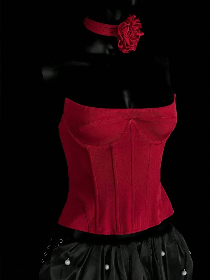 SHEIN ICON Women's Solid Color Tube Top Minimalist Casual Blouse | SHEIN